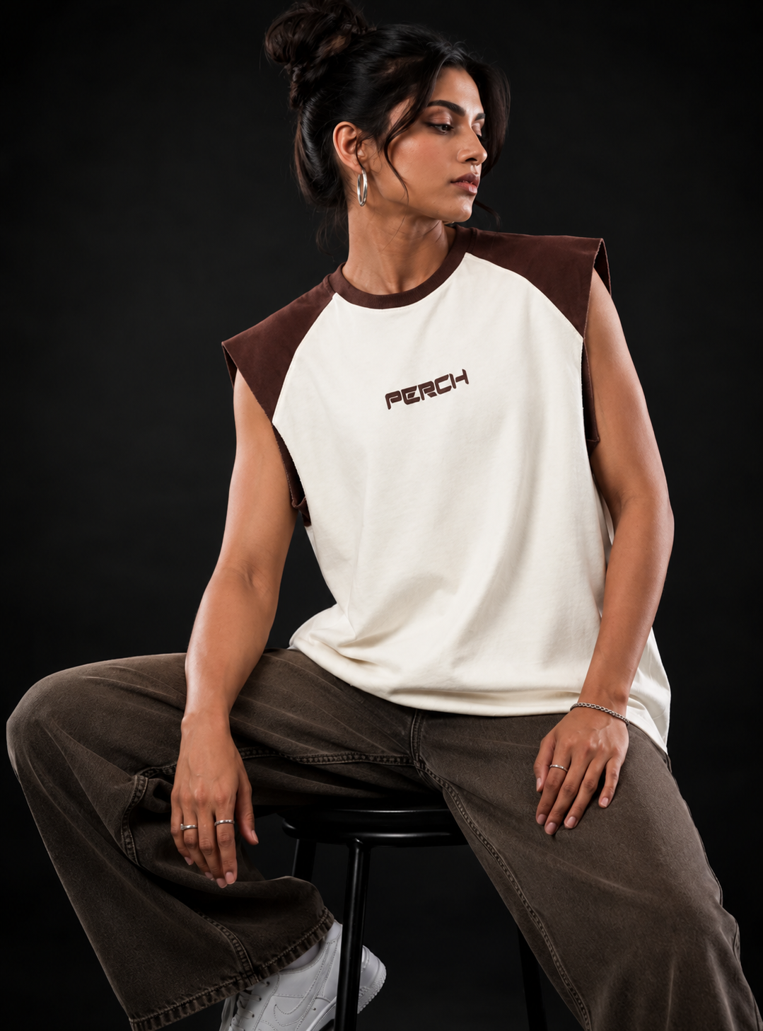 Brown Raglan Sleeve Oversized Tank Tshirt