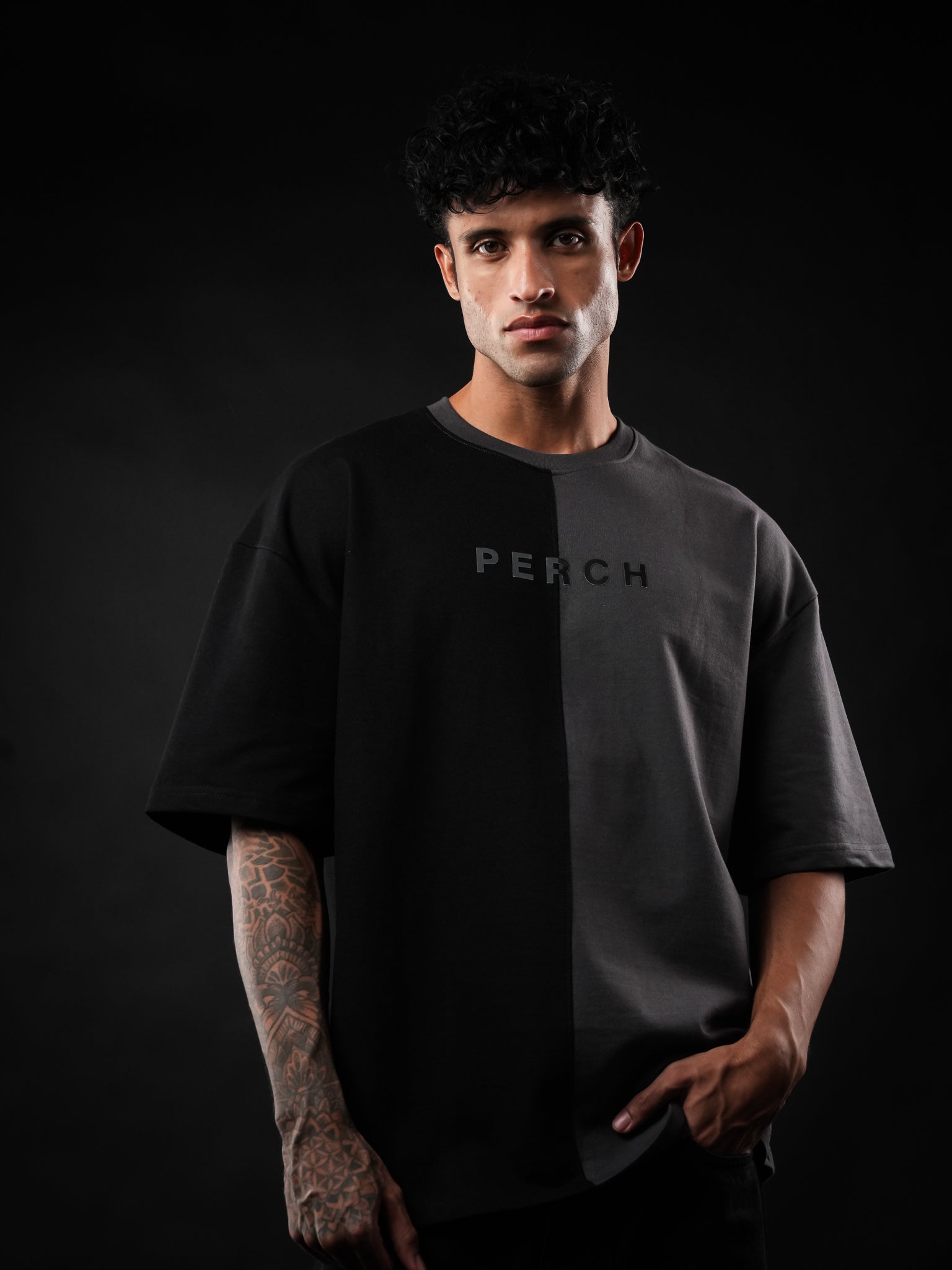 Black Grey Divider Oversized Tshirt