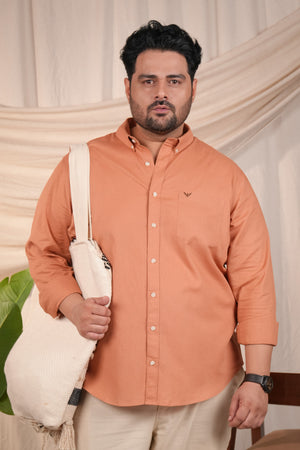 Orange Solid Pre-Washed Regular Plus Size Linen Cotton Shirt