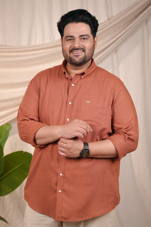 Rust Solid Pre-Washed Regular Plus Size Linen Cotton Shirt