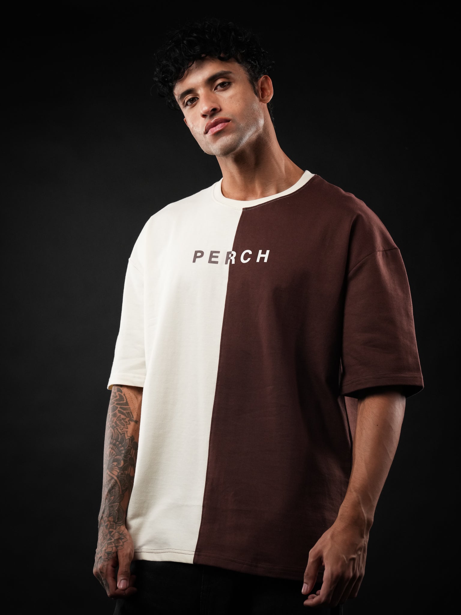 Brown Cream Divider Oversized Tshirt