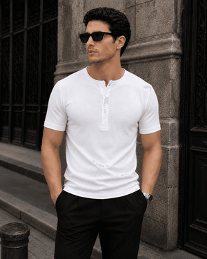 White Waffle Henley Half Sleeve T-Shirt