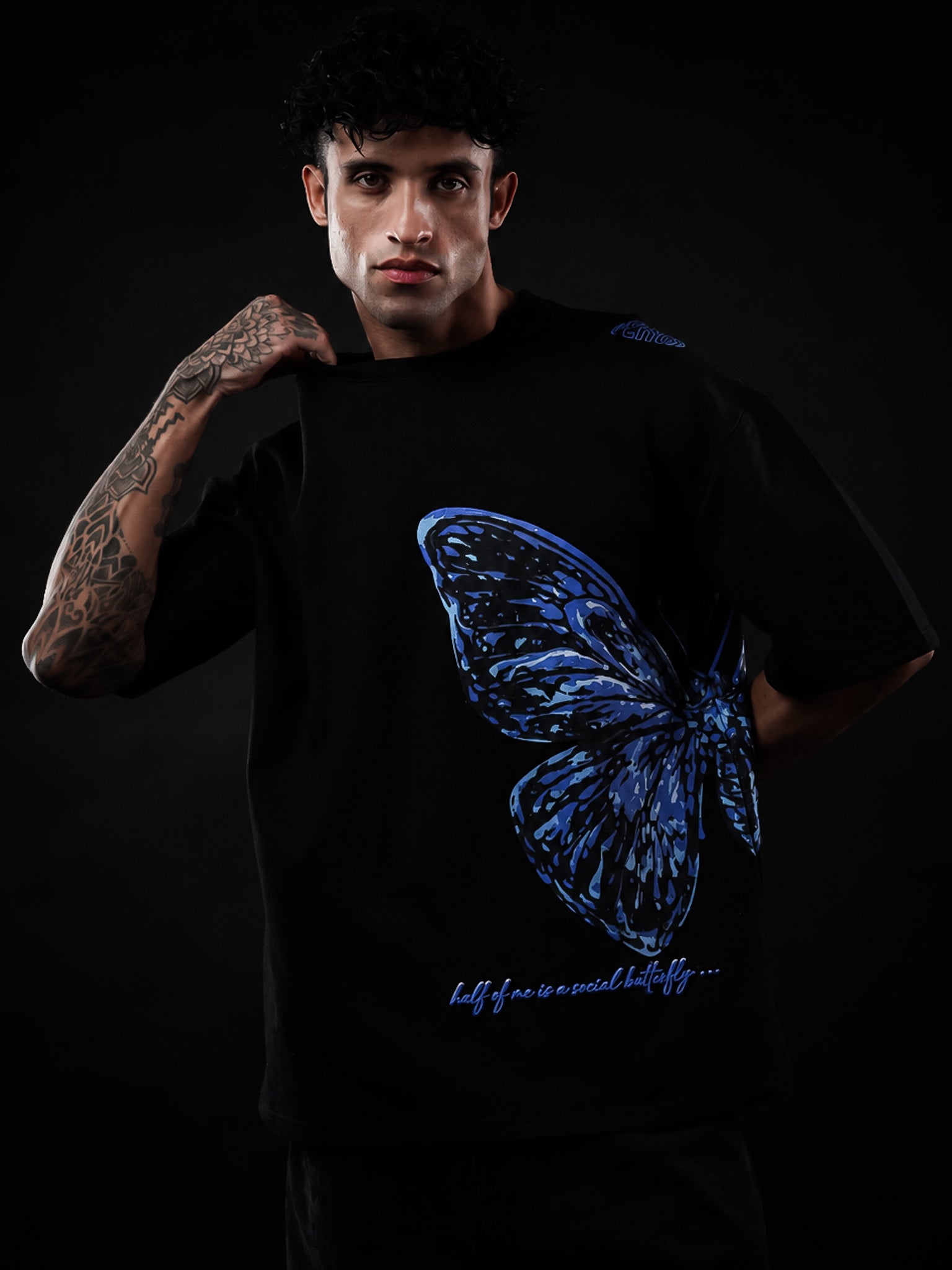 Black Butterfly Print Oversized Tshirt