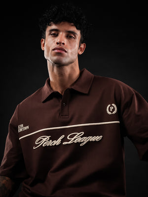 Brown Perch League Cotton Oversized Polo Tshirt for Men & Women