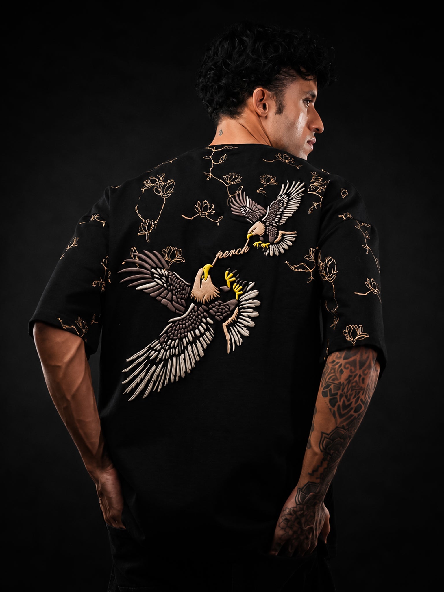 Black Eagle Print Oversized Tshirt