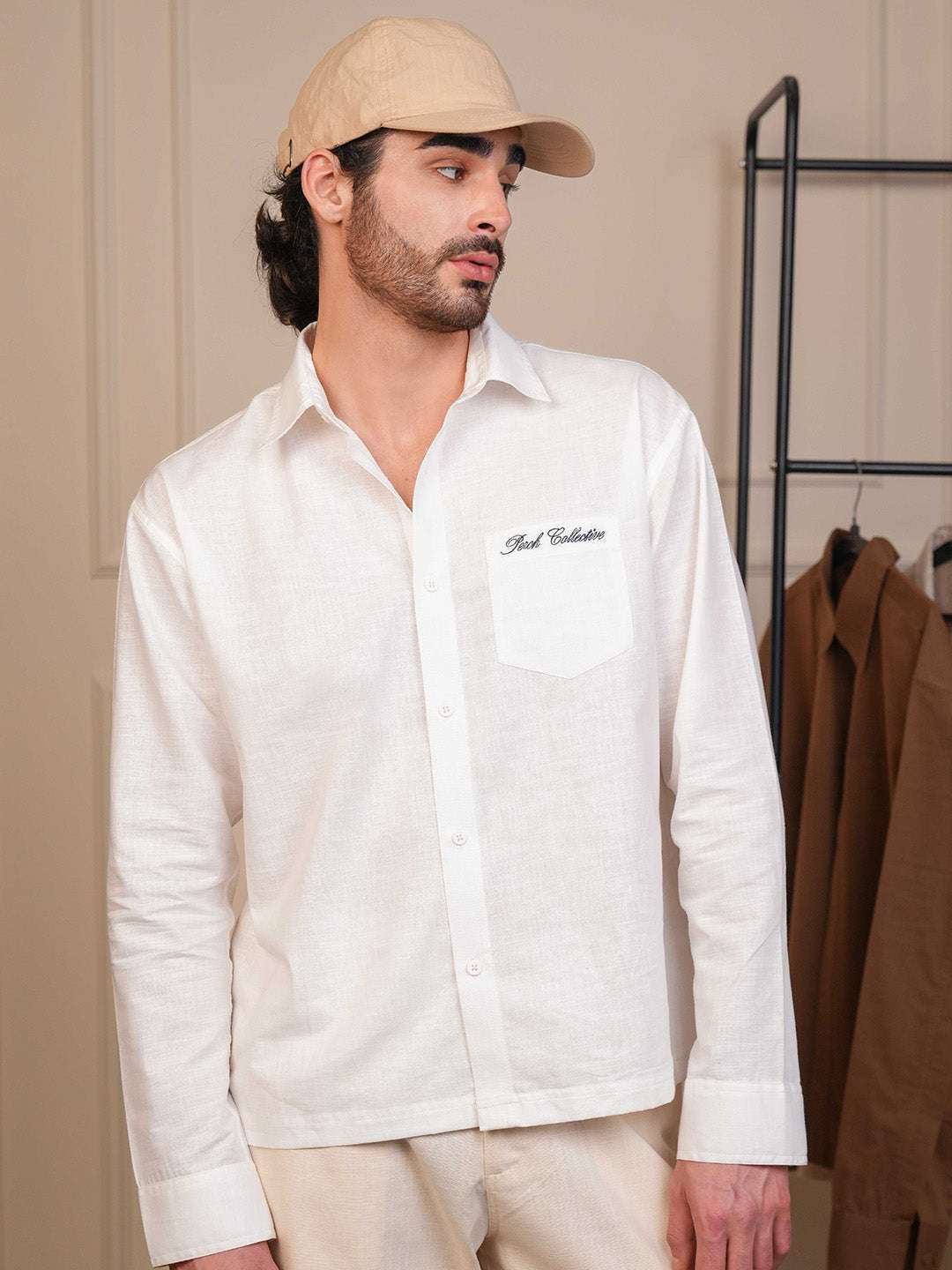 White Solid Linen Cotton Boxy Fit Shirt