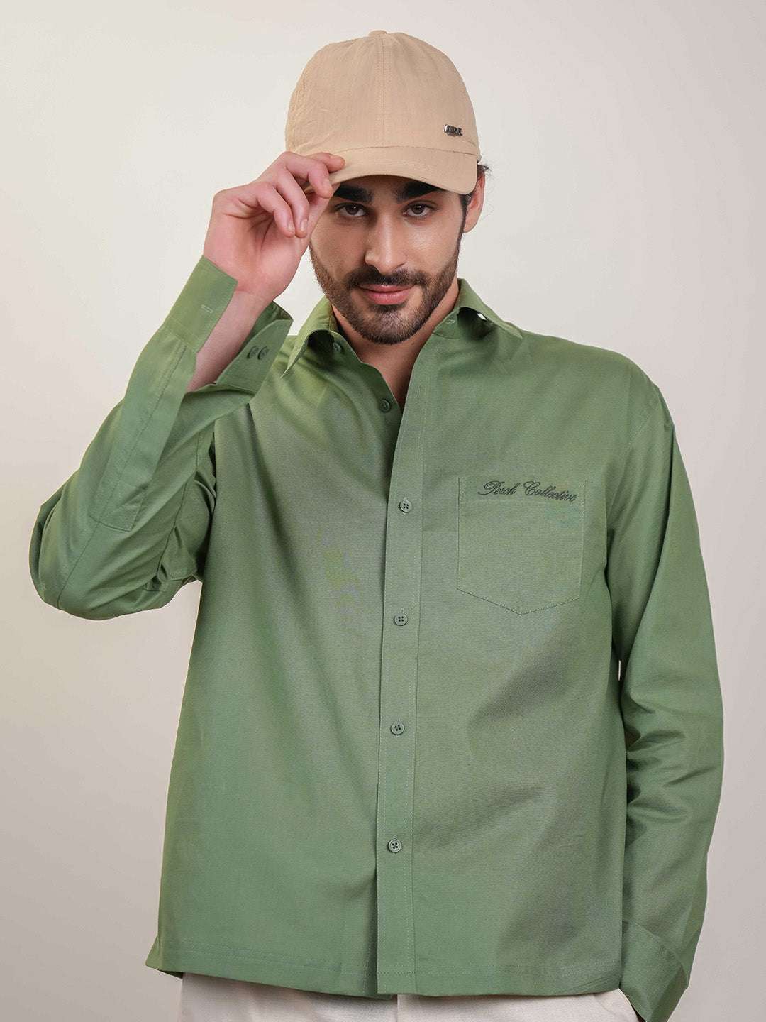 Moss Green Solid Linen Cotton Boxy Fit Shirt