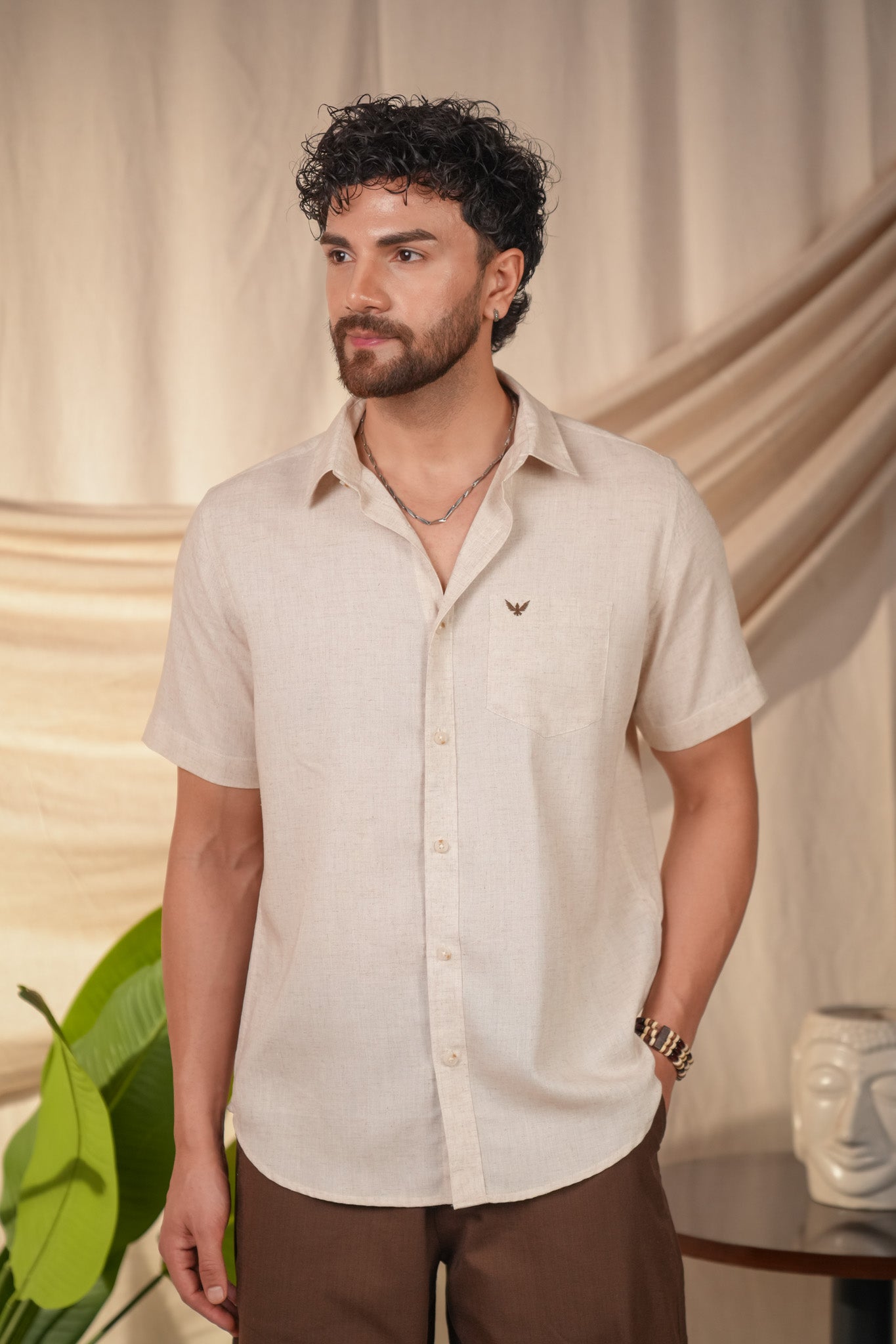 Natural Grains Solid Linen Cotton Slim Fit Shirt