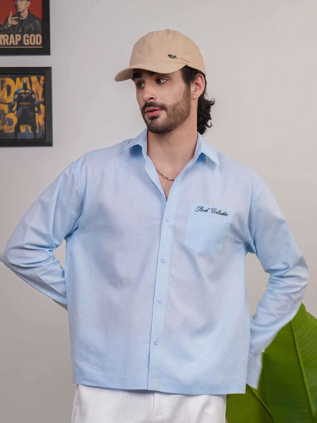 Sky Blue Solid Linen Cotton Boxy Fit Shirt