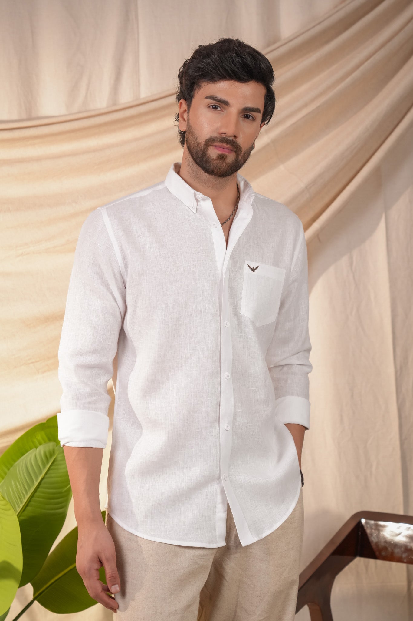 White 100% Pure Linen Solid Shirt