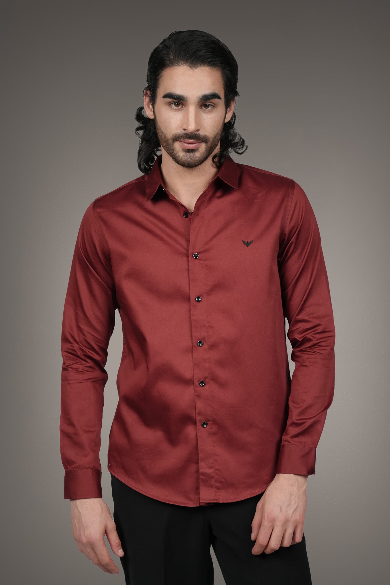 Intense Red Solid Cotton Satin Slim Fit Shirt