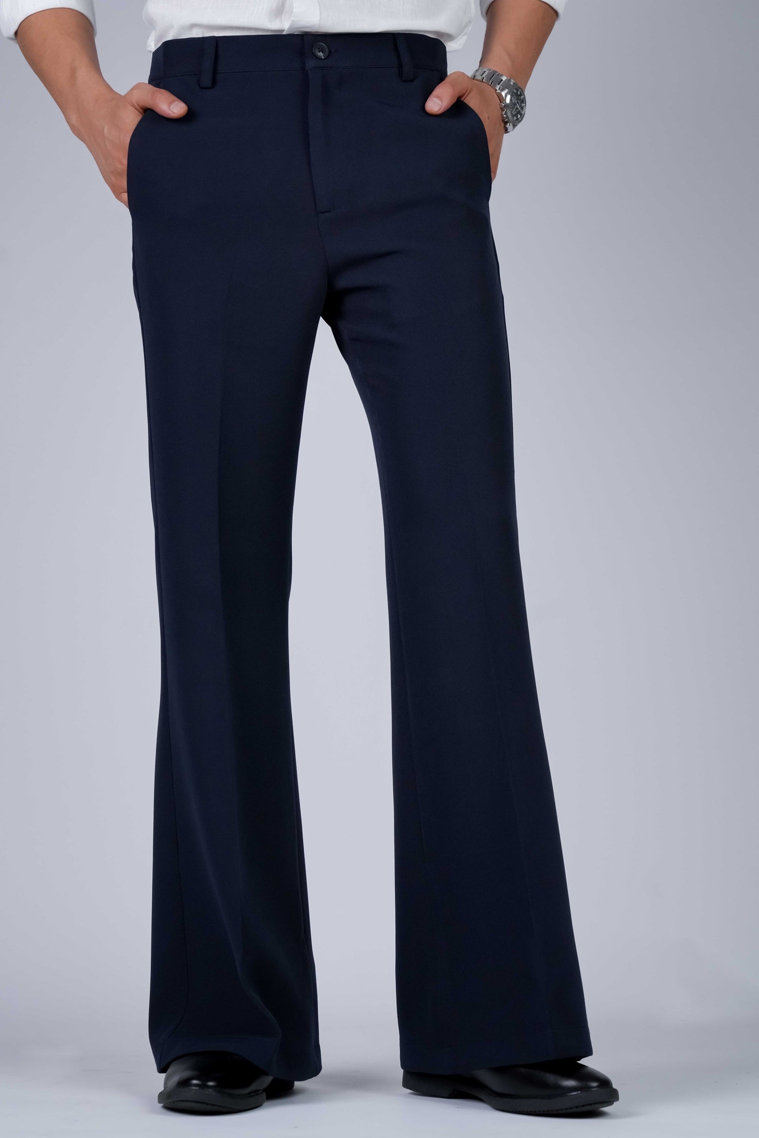 Navy Solid Boot Cut Fit Pants