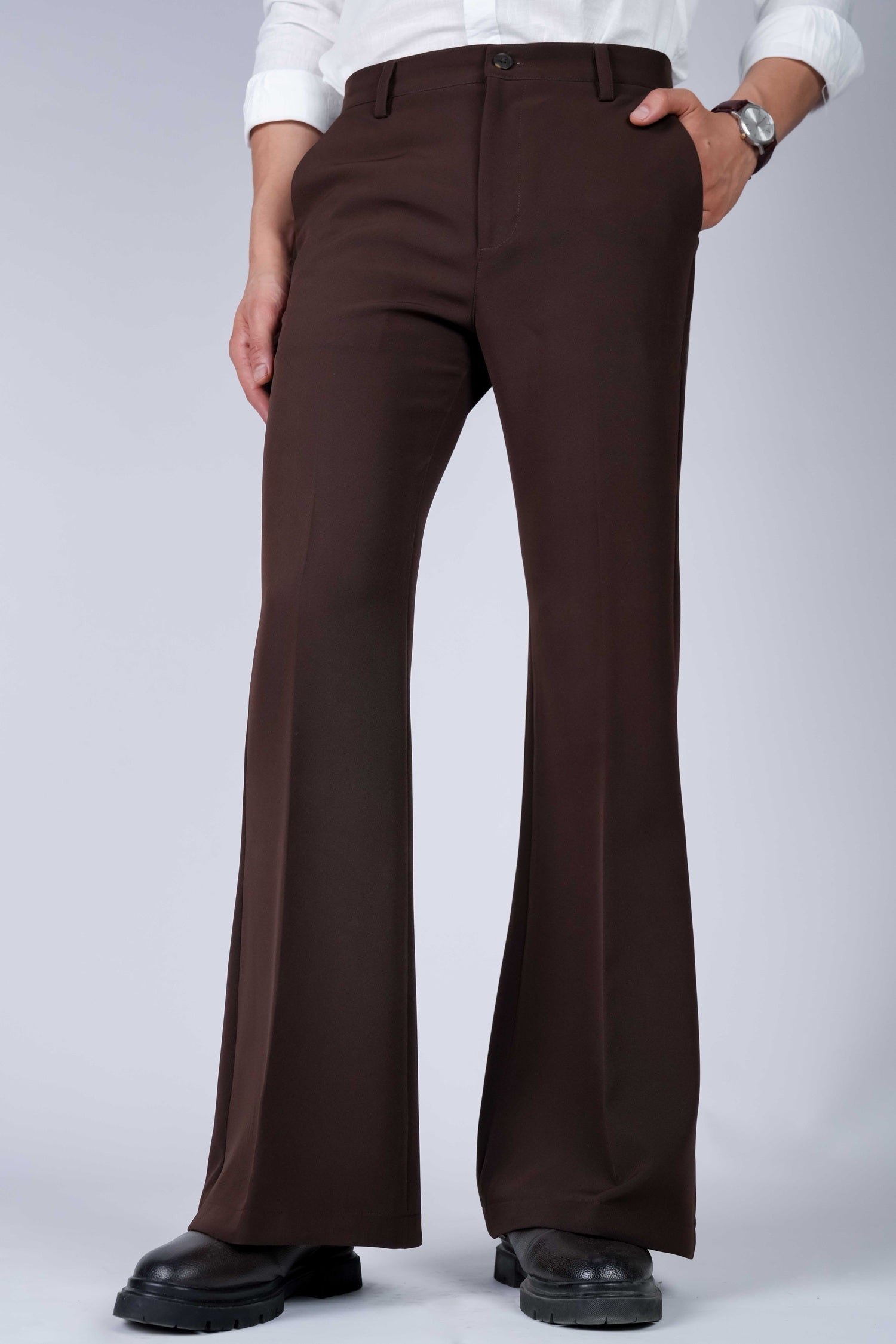 Brown Solid Boot Cut Fit Pants