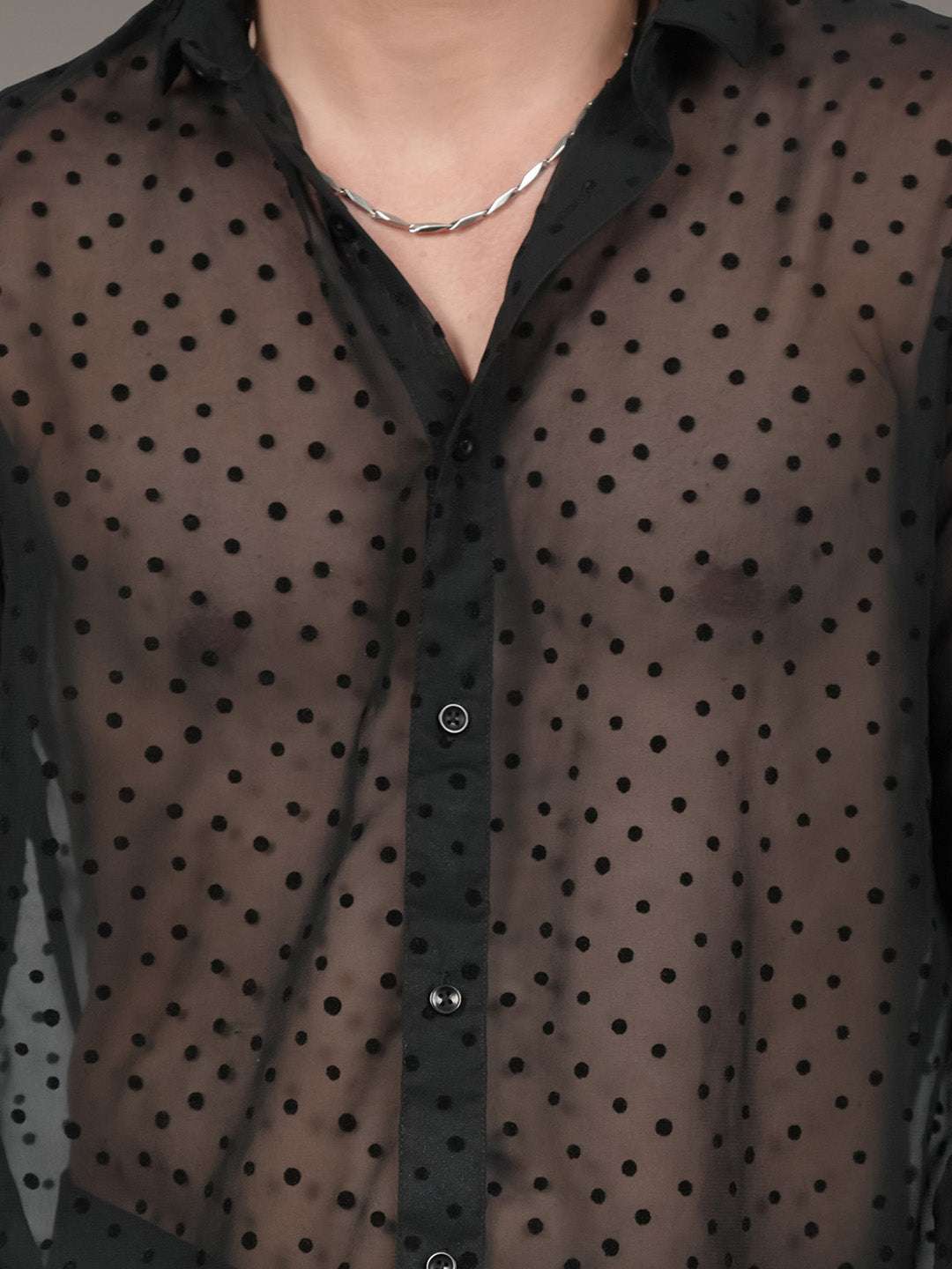 Black Textured Georgette Dobby Slim Fit Transparent Shirt