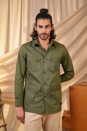 Green Solid Heavy Cotton Twill Regular Fit Shirt For Men
