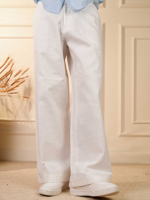 White Solid Linen Cotton Relaxed Fit Pants