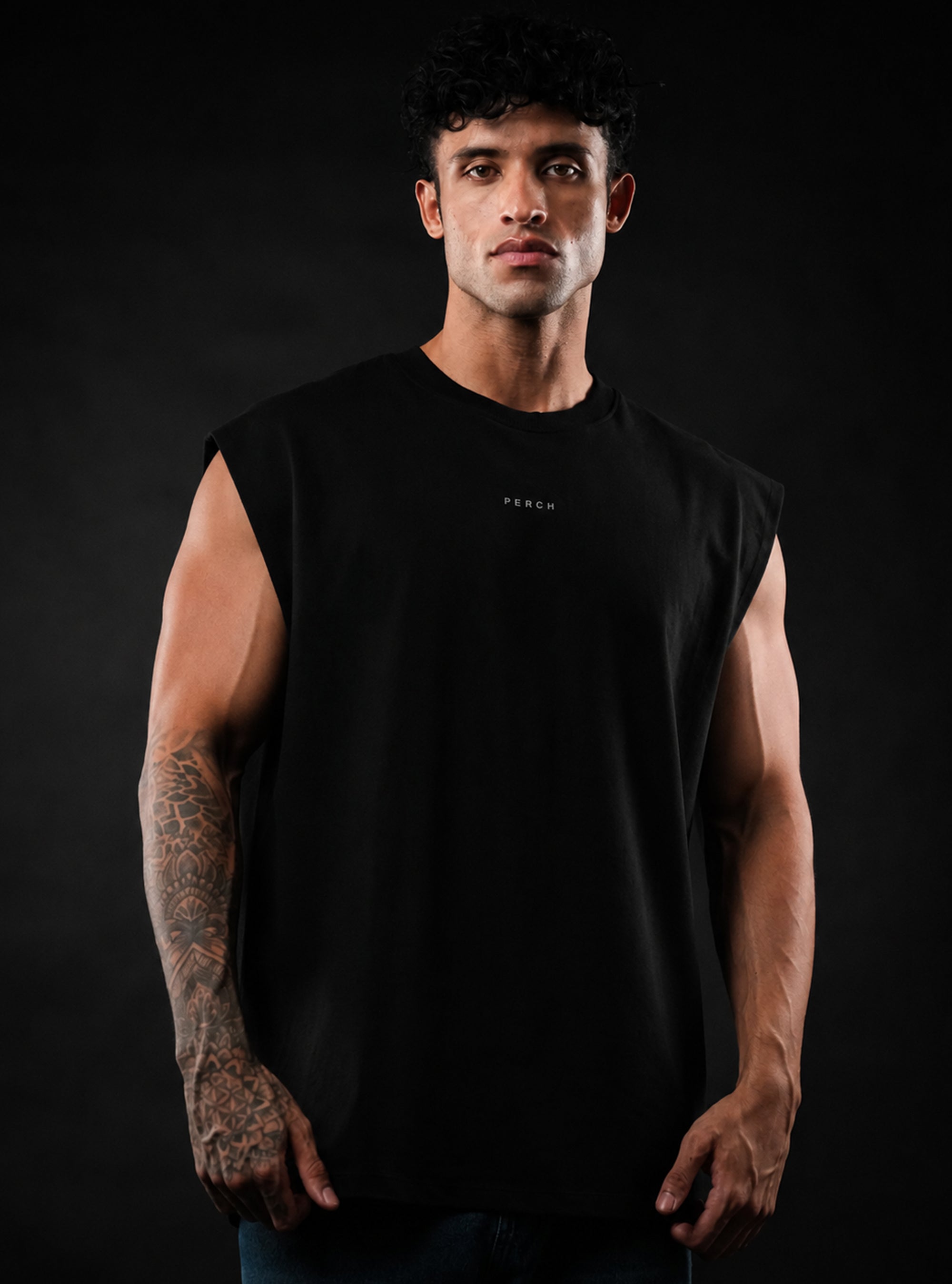 Black Oversized Sleeveless Cotton Solid Tank Tshirt for Men & Women