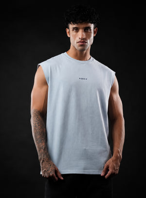 Sky Blue Oversized Sleeveless Cotton Solid Tank Tshirt for Men & Women