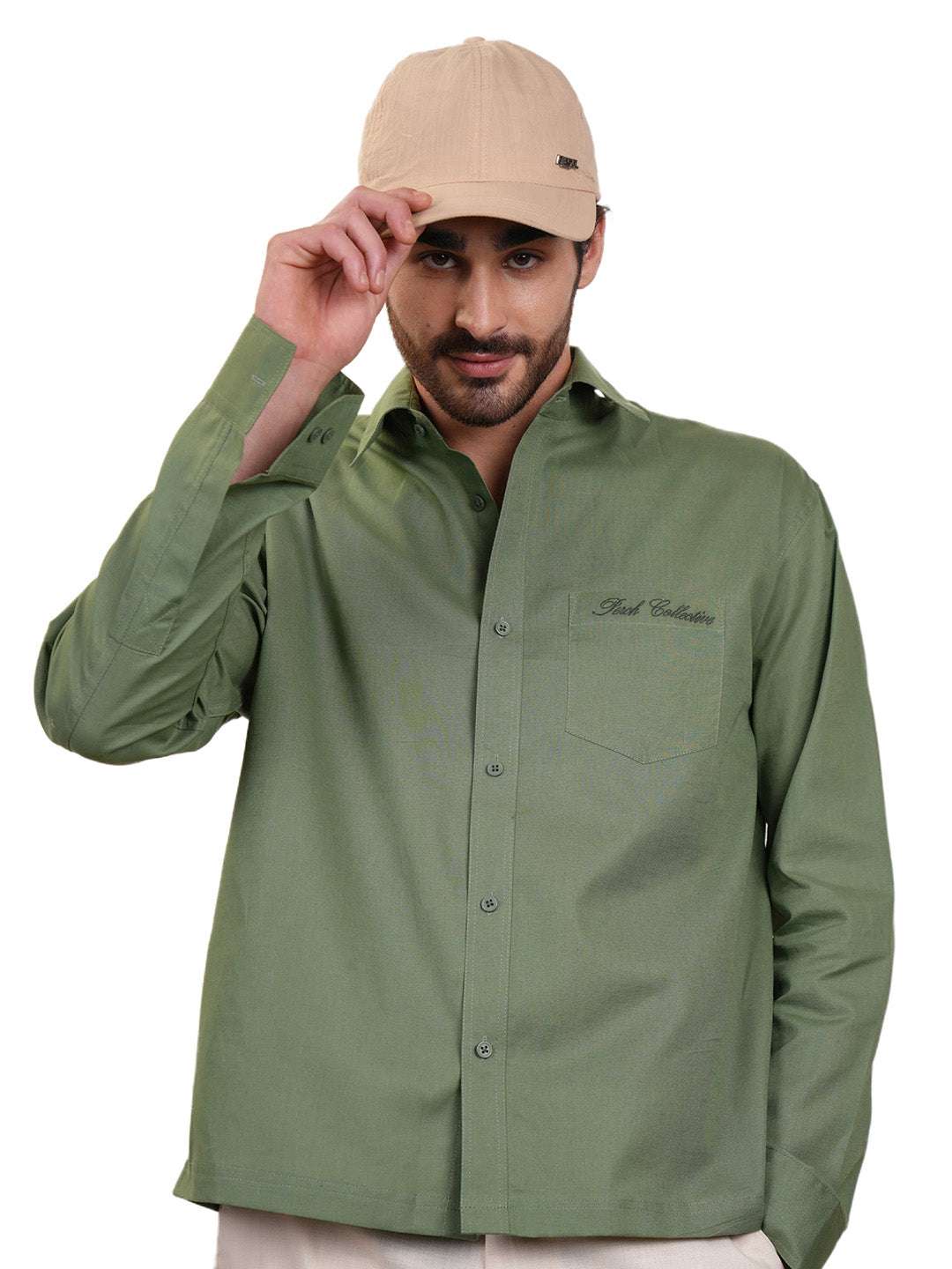 Moss Green Solid Linen Cotton Boxy Fit Shirt