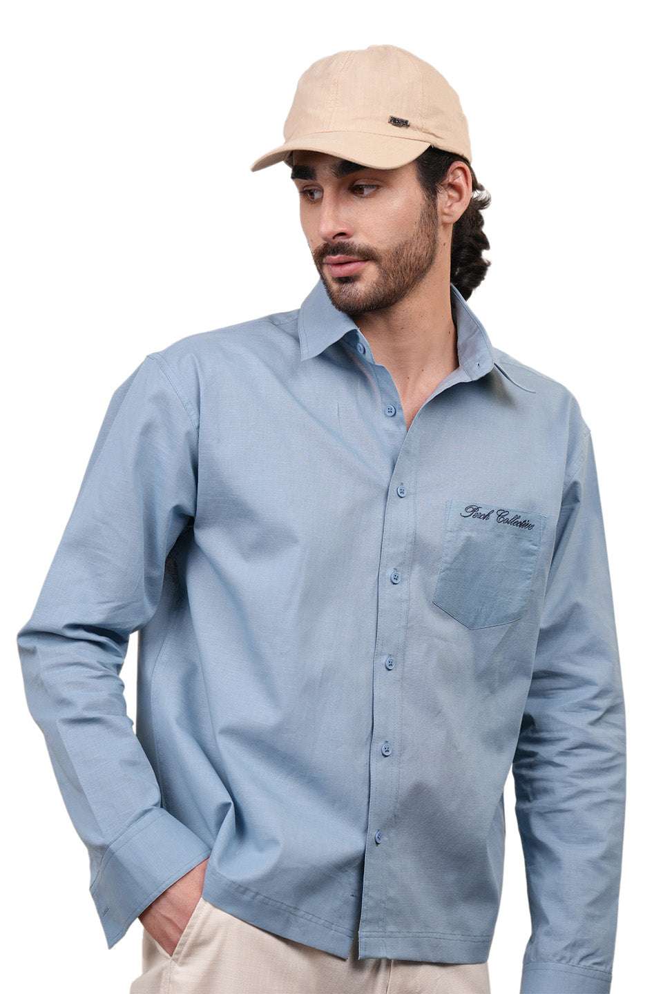 Aqua Blue Solid Linen Cotton Boxy Fit Shirt