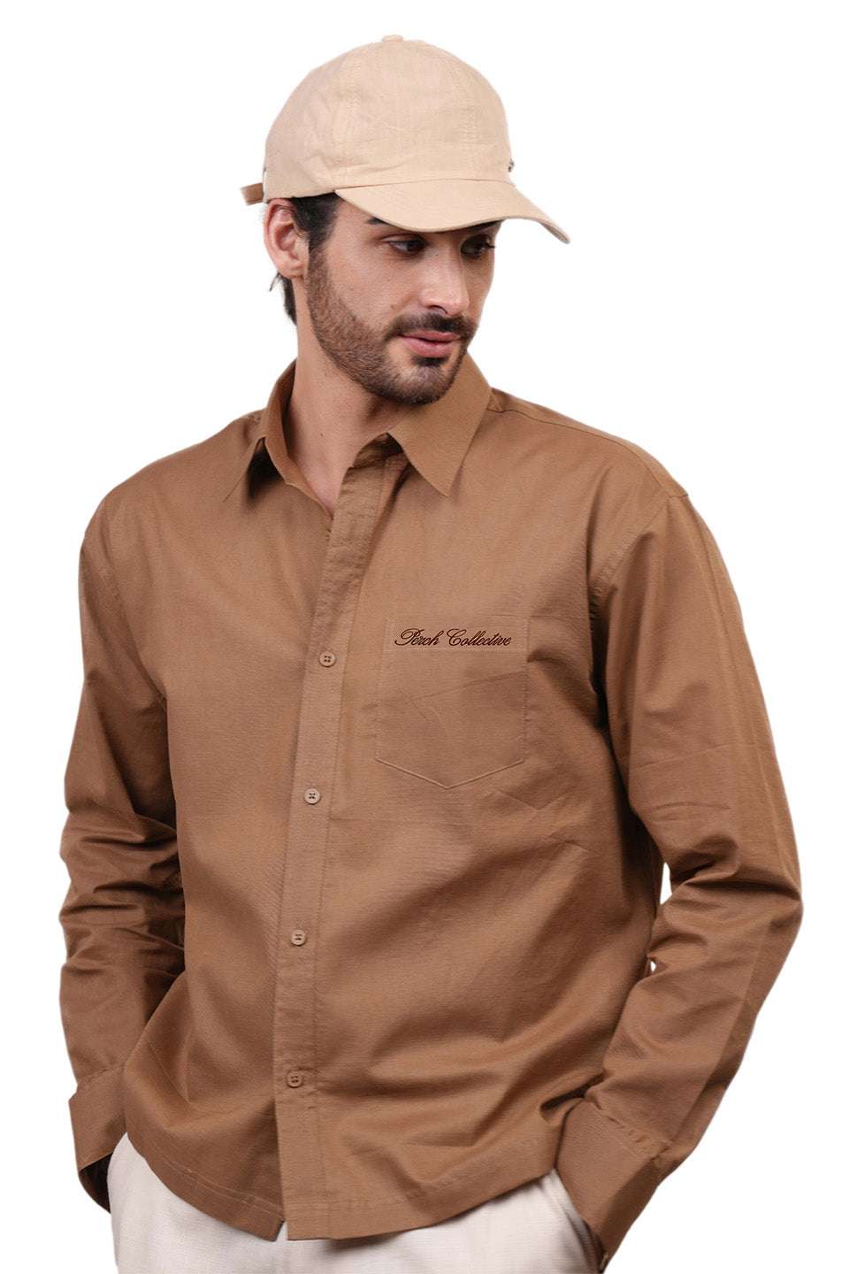 Brown Solid Linen Cotton Boxy Fit Shirt