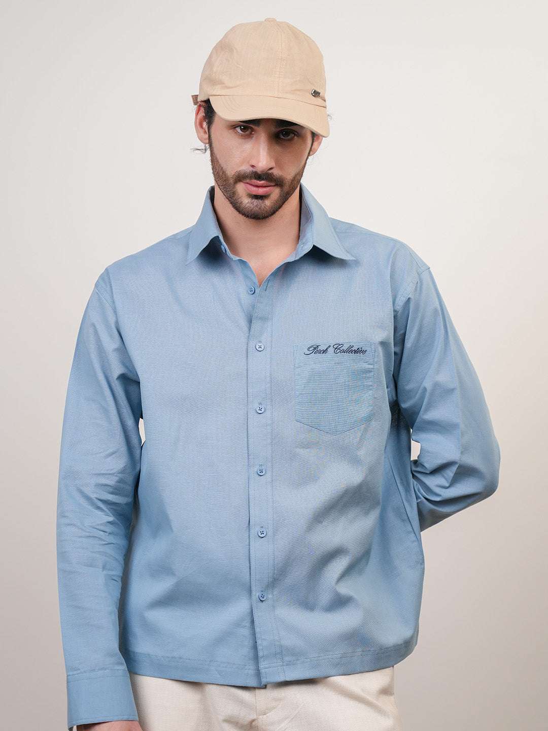 Aqua Blue Solid Linen Cotton Boxy Fit Shirt