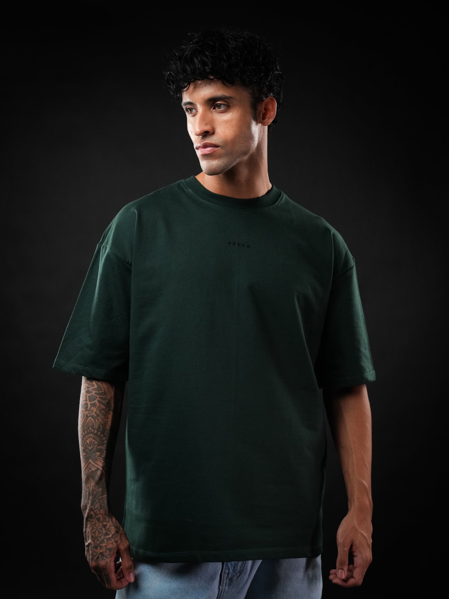 Bottle Green Solid Oversized Tshirt
