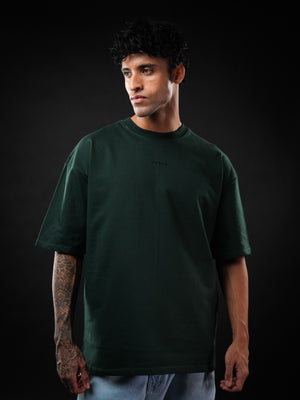 Bottle Green Solid Oversized Tshirt