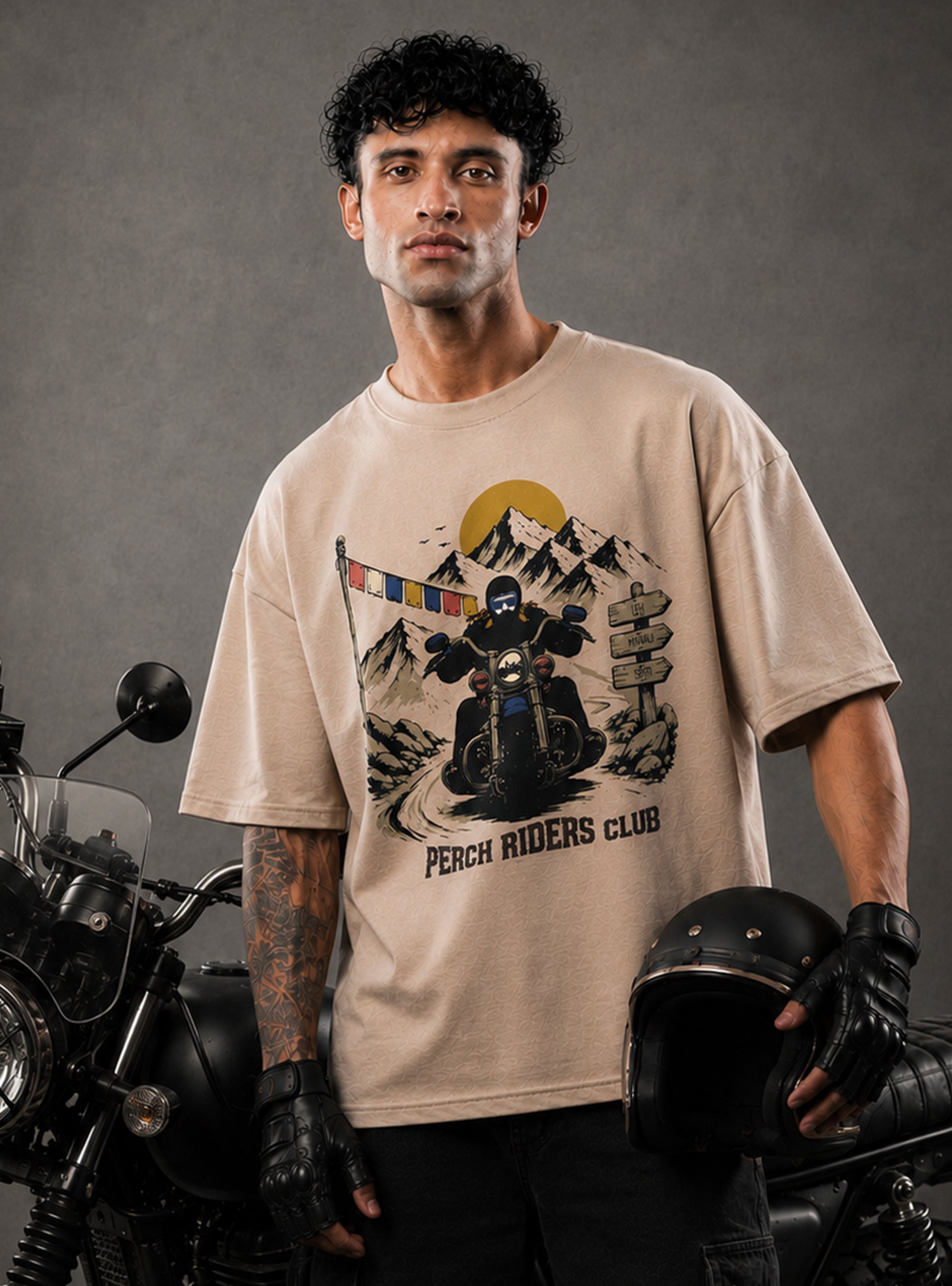 Camel Mountain Print Oversized Tshirt