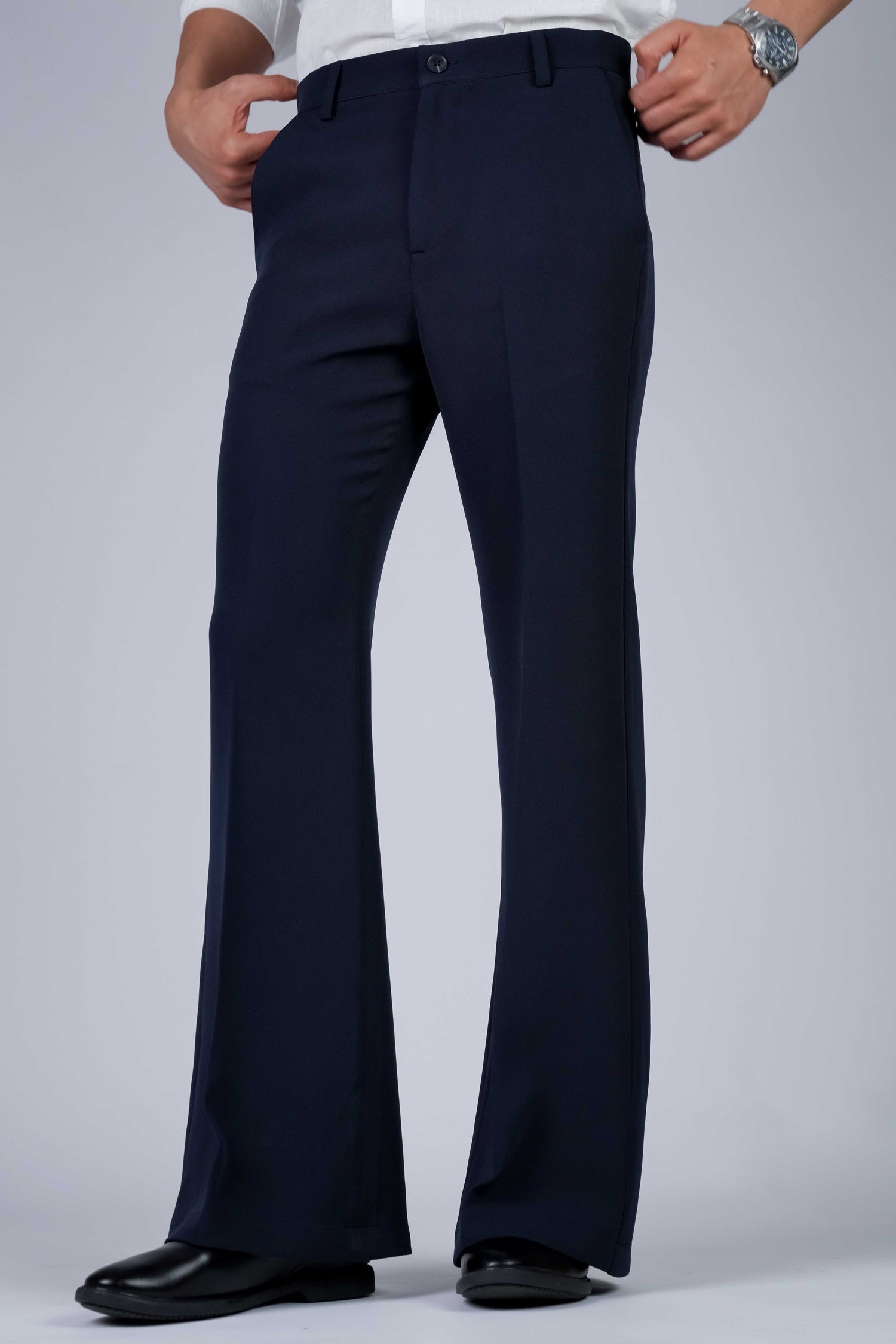 Navy Solid Boot Cut Fit Pants