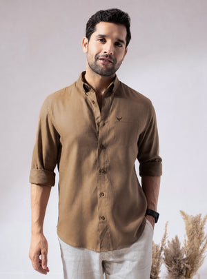 Brown Pre-Washed Linen Blend Shirt