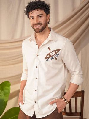 Beige Natural Grains Solid Linen Cotton Slim Fit Shirt