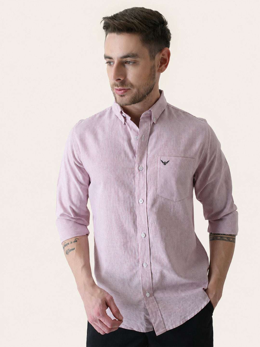Red Striped Slim Fit Cotton Shirt