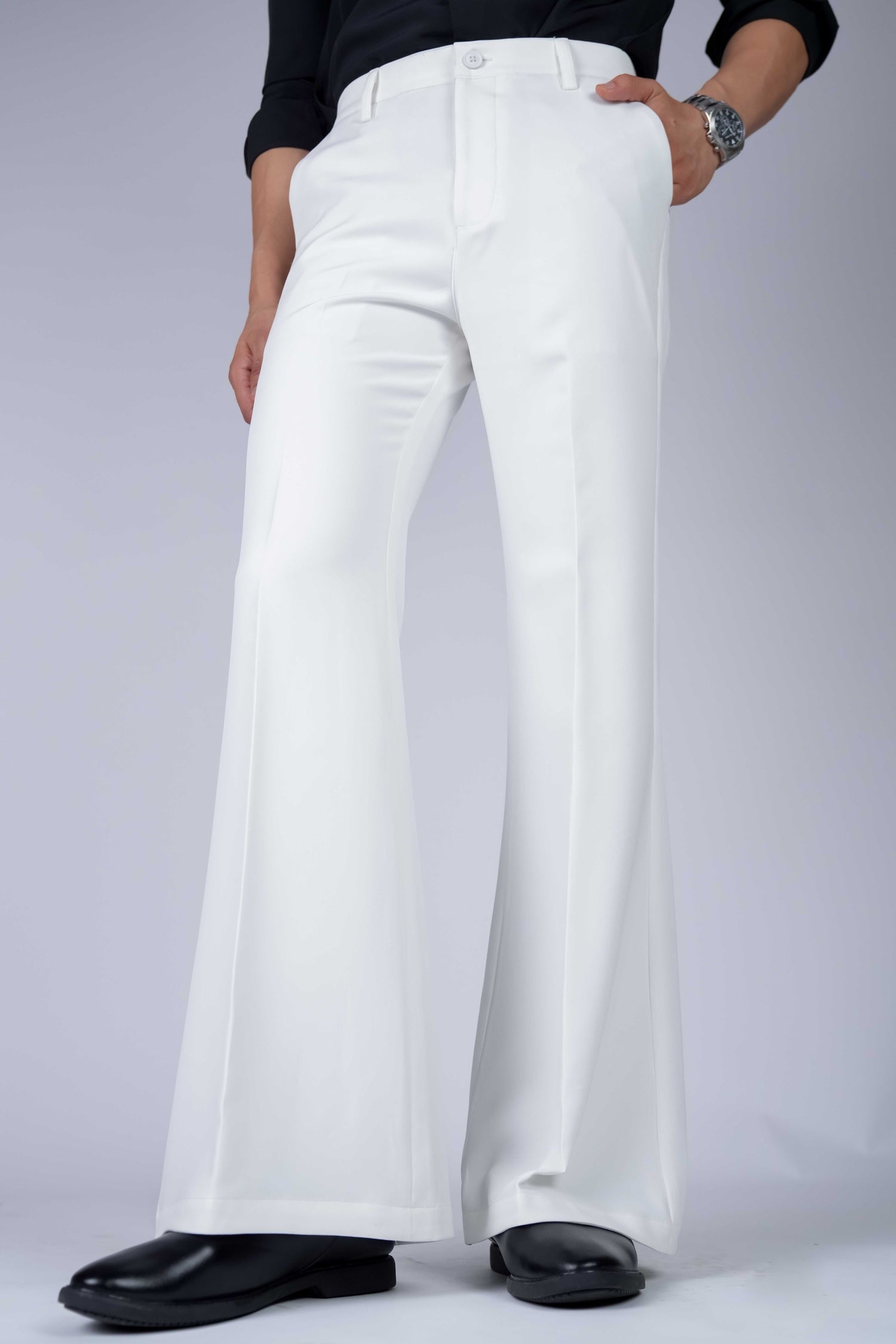 White Solid Boot Cut Fit Pants