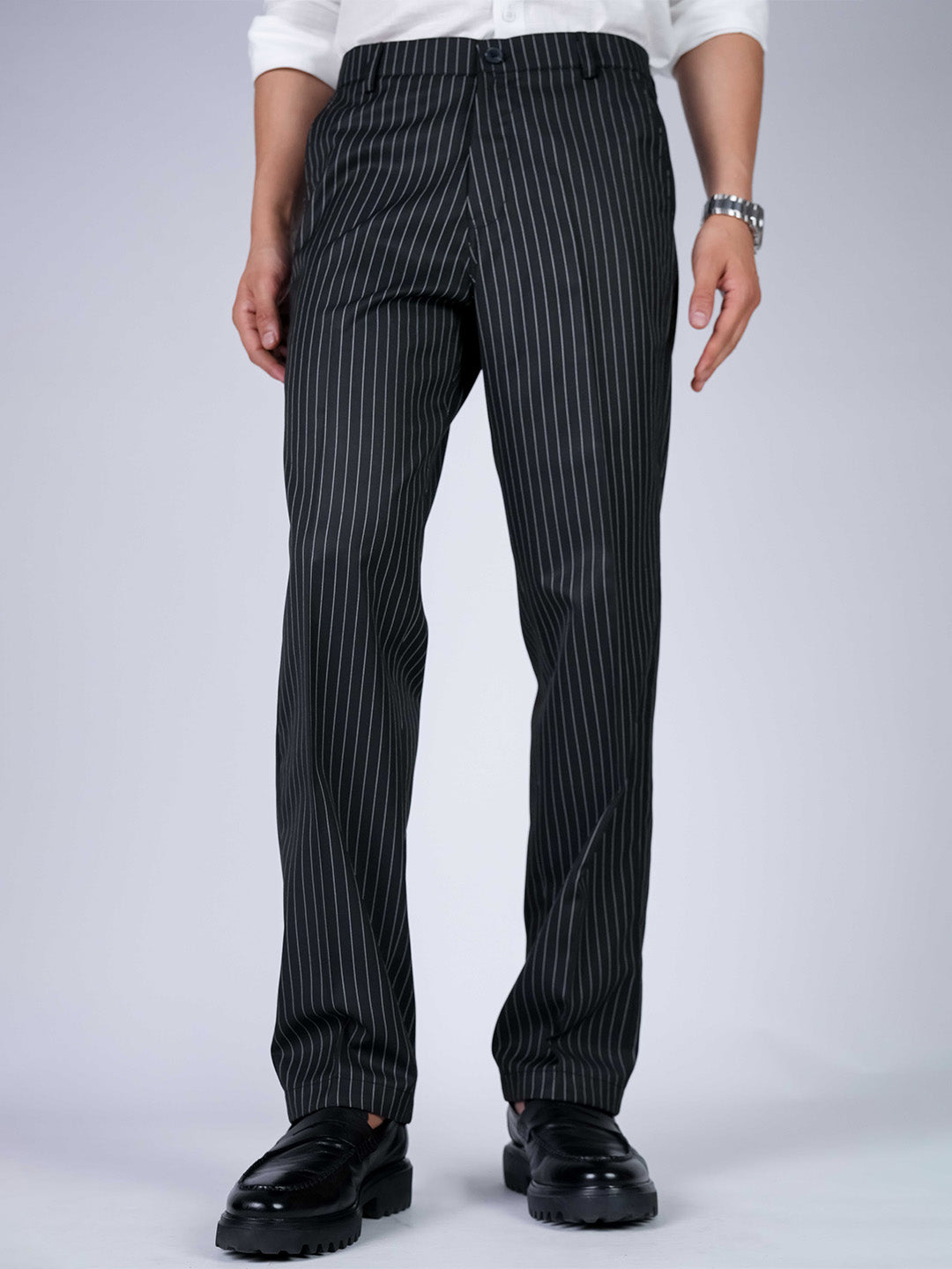 Black Striped Viscose Slim Fit Pant
