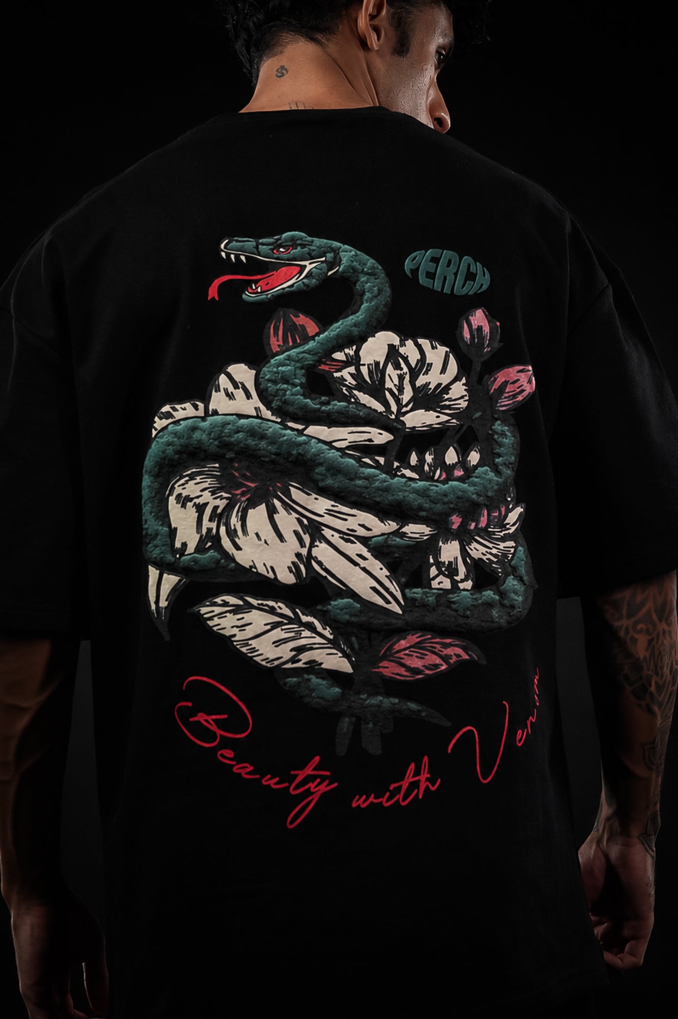 Black Snake Print Oversized Tshirt