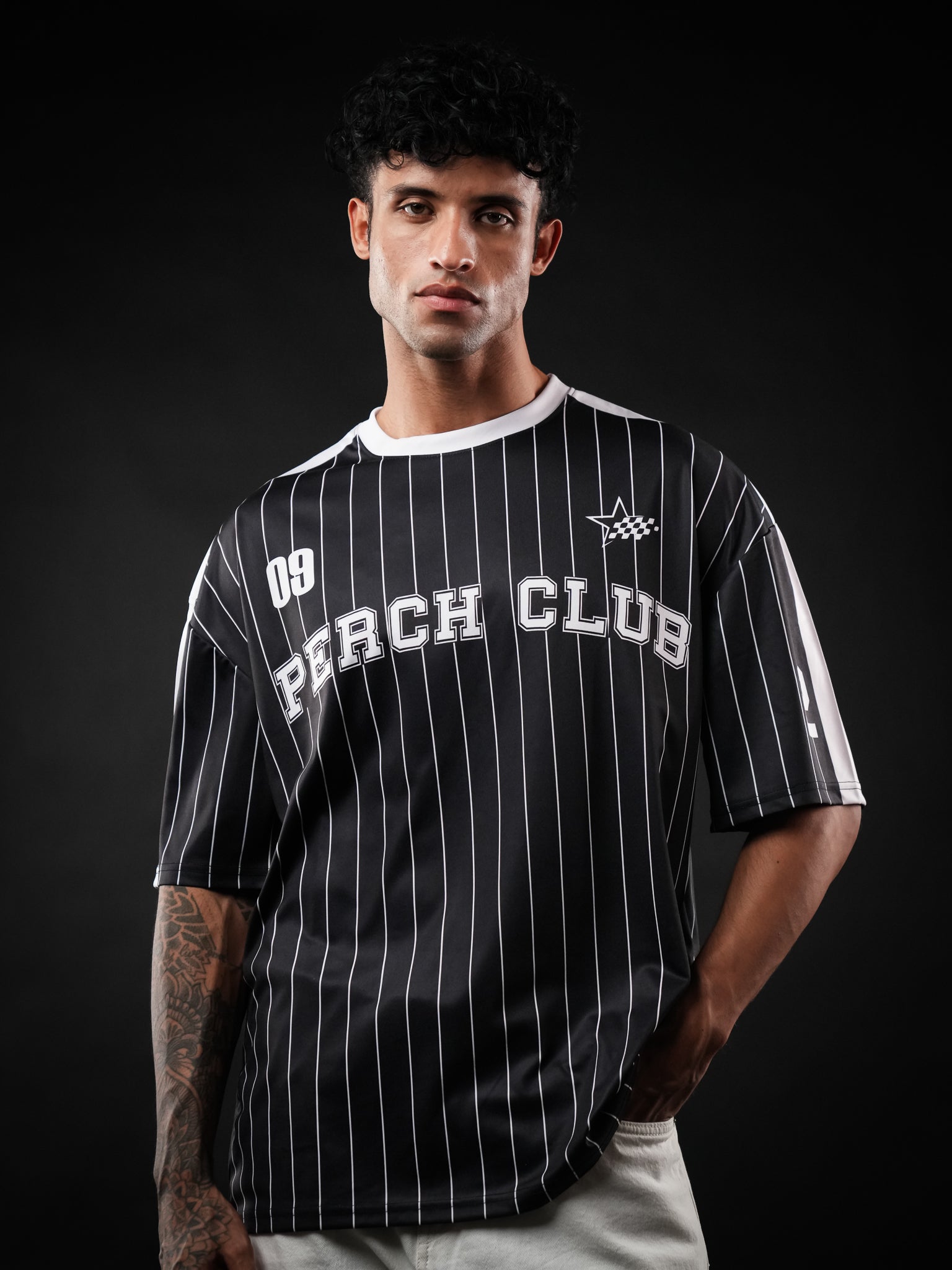 Black Striped Oversized Jersey Tshirt