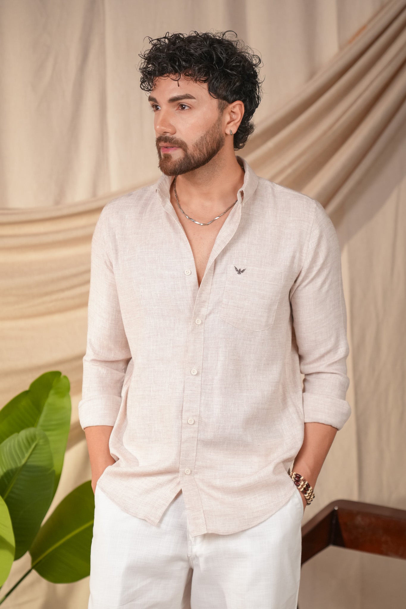 Dusty Pink Solid Pre-Washed Linen Cotton Slim Fit Shirt