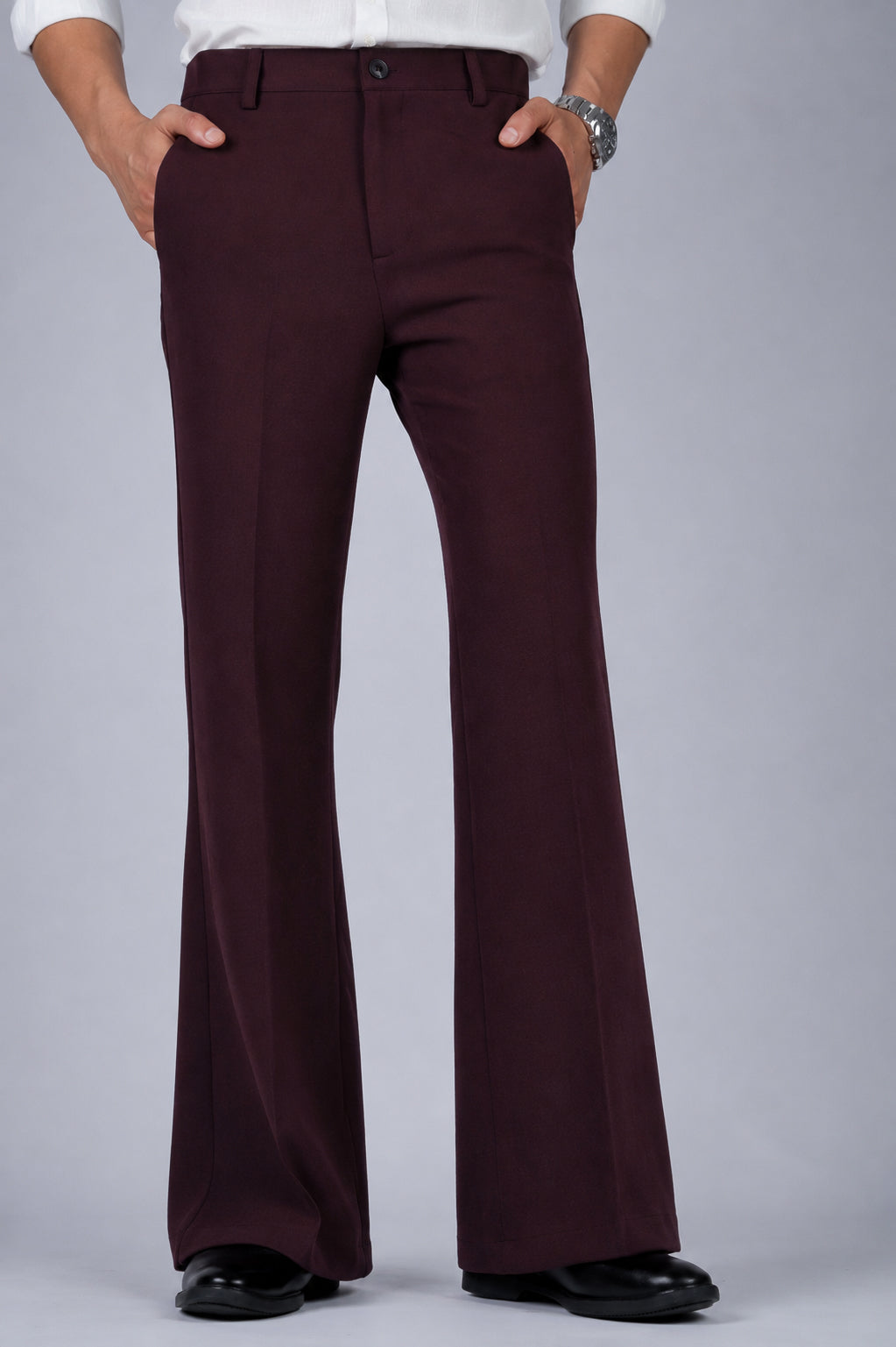 Wine Solid Boot Cut Fit Pants