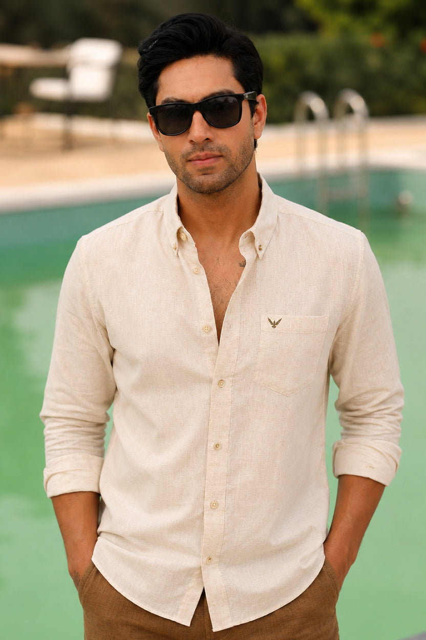 Natural Grain Ivory Pre-Washed Linen Cotton Shirt