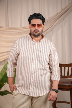 Rust Striped Regular Plus Size Pre-Washed Linen Cotton Shirt