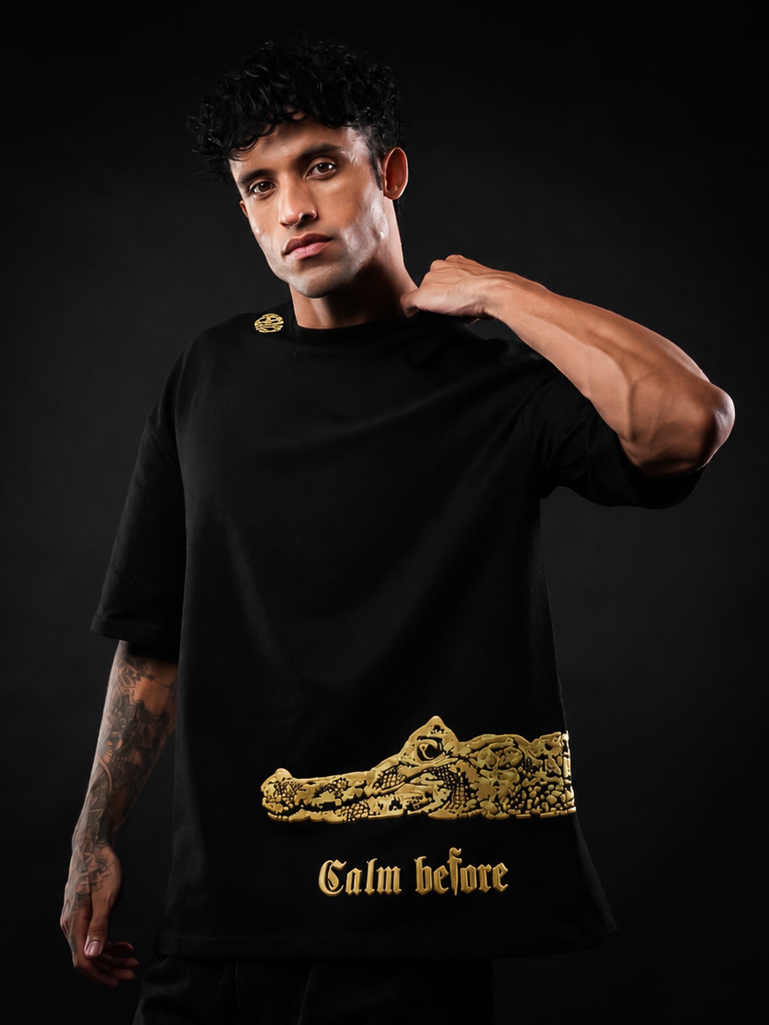 Black Crocodile Print Oversized Tshirt