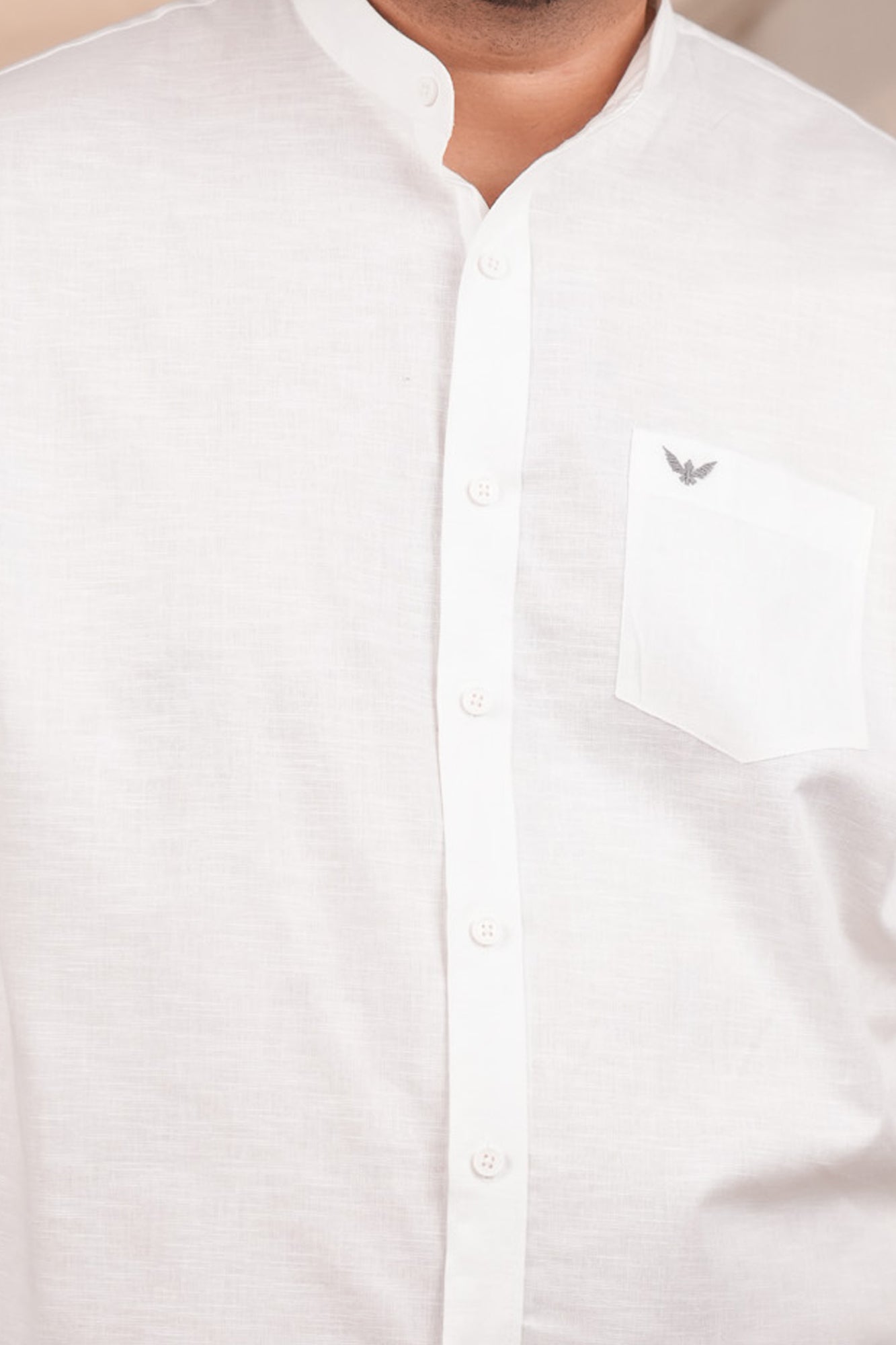 Crystal White Linen Blend Band Slim Fit Regular Plus Size Cotton Shirt
