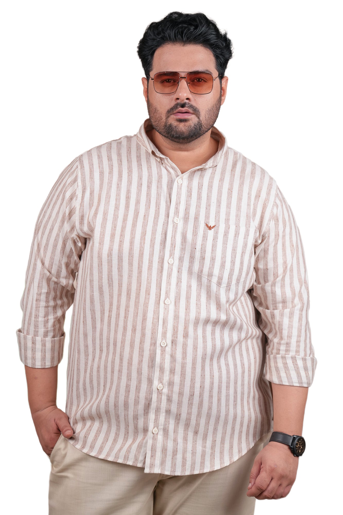 Red Striped Slim Fit Regular Fit Plus Size Cotton Shirt
