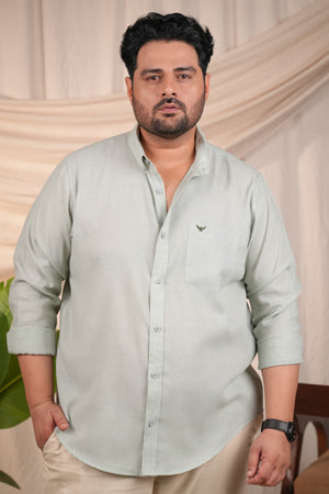 Pastel Green Solid Regular Plus Size Pre-Washed Linen Shirt