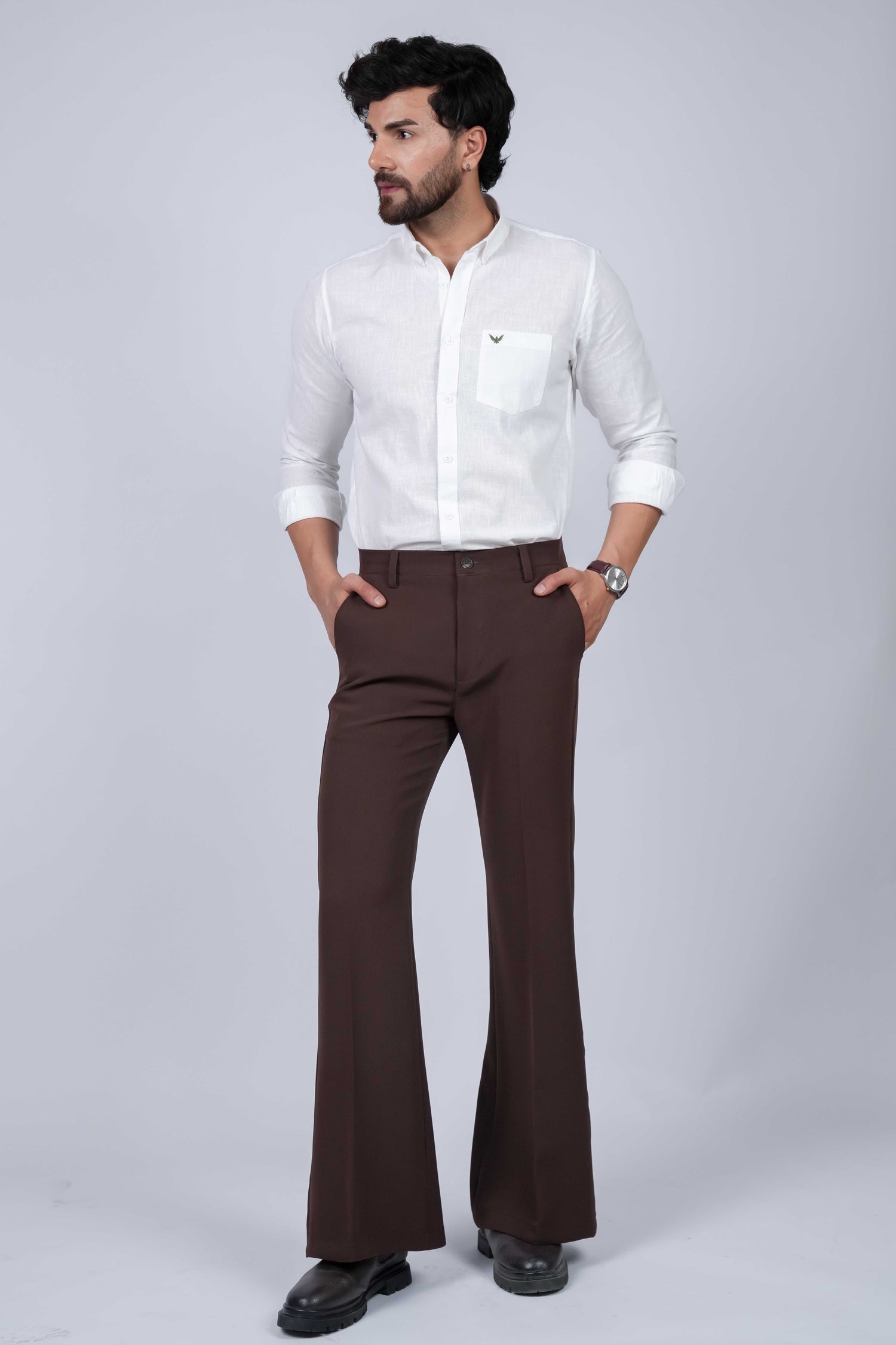 Brown Solid Boot Cut Fit Pants