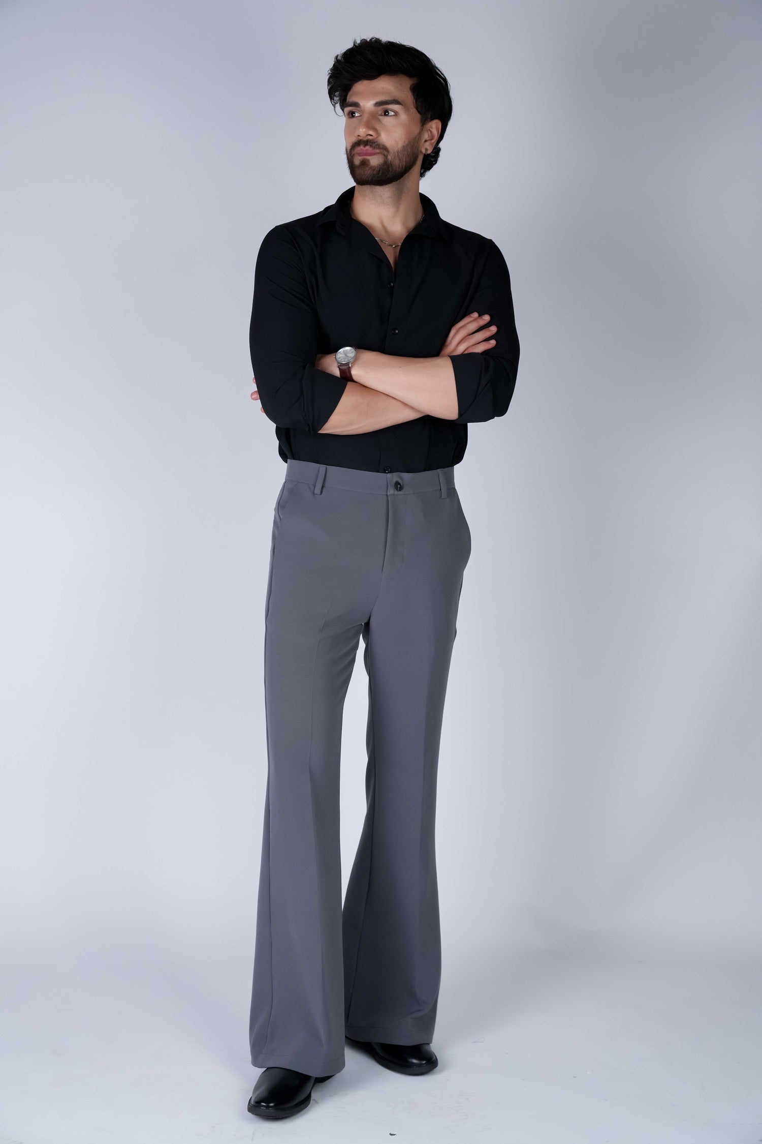 Steel Grey Solid Boot Cut Fit Pants