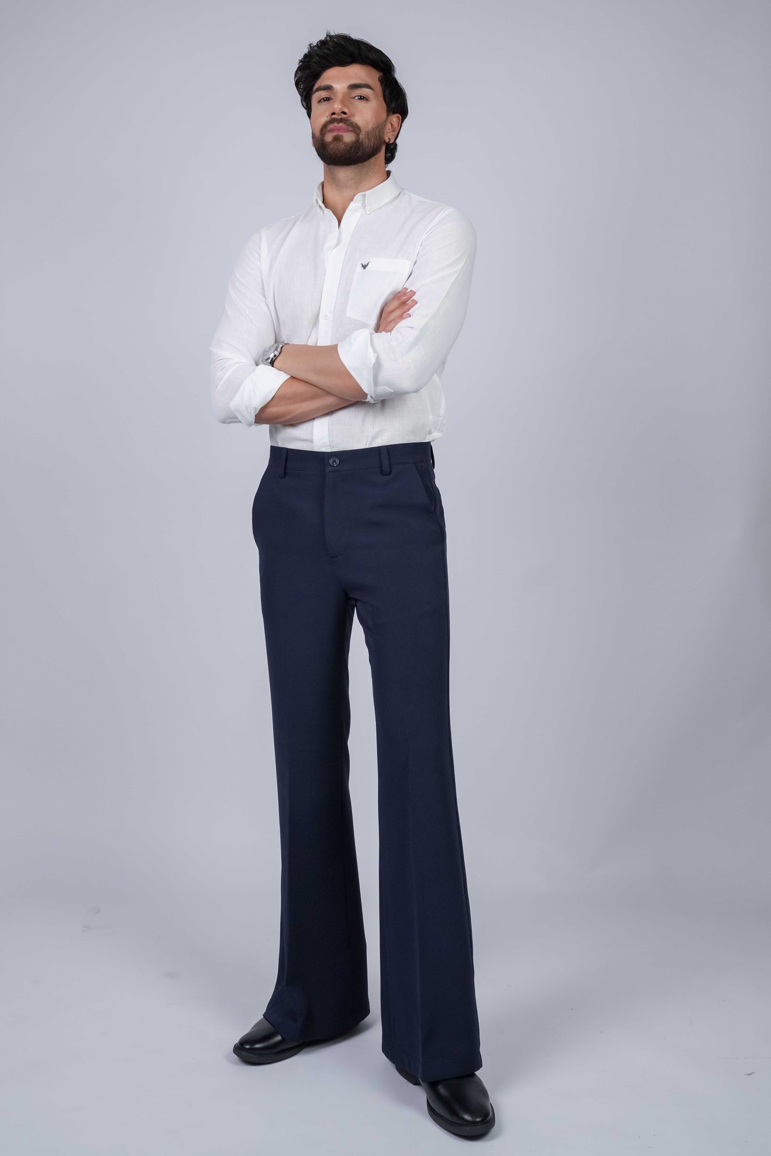 Navy Solid Boot Cut Fit Pants