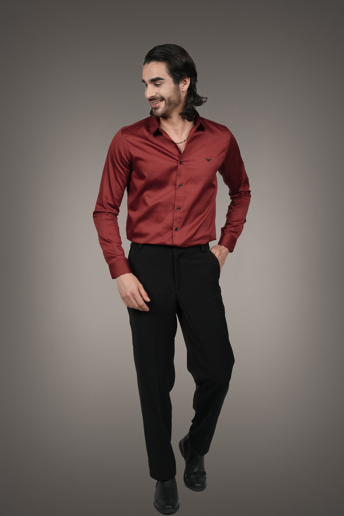 Intense Red Solid Cotton Satin Slim Fit Shirt