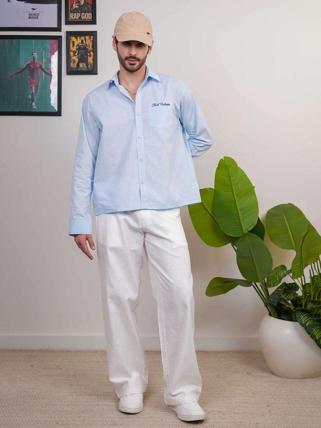 Sky Blue Solid Linen Cotton Boxy Fit Shirt